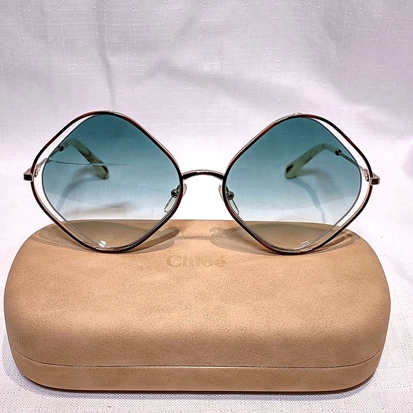 Chloé Poppy 57mm Diamond Shape Sunglasses-Blue Havana - Picture 11 of 13